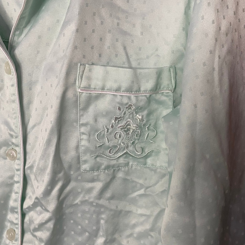 Miss Elaine Pajama Set Women 1X Mint Green Satin Jacquard Dot - Picture 3 of 10